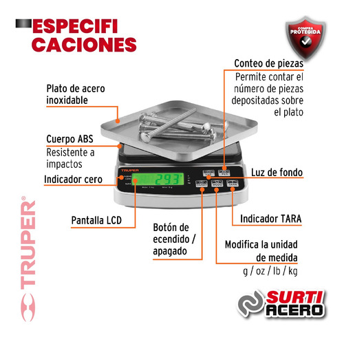 Báscula Digital De Precisión, 3kg, Truper 102317 102317