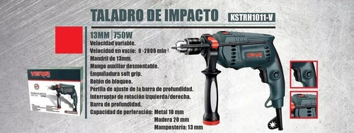 Imagen 4 de 6 de Taladro De Impacto Versa Industrial 13 Mm 750 W 3 Años De Ga