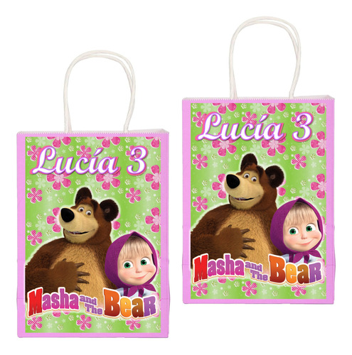 Bolsas Cotillon Personalizadas Masha Y El Oso Cumpleaños X12