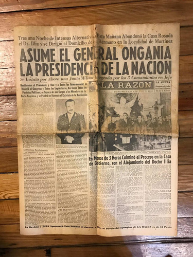 El General Ongania Asume La Presidencia. La Razón. 28-6-66