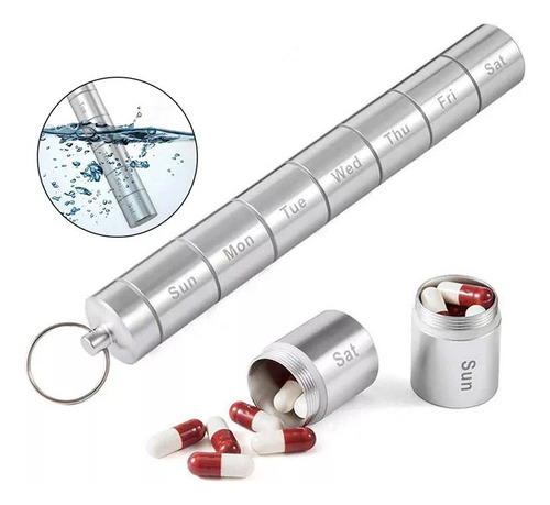 Caja De Medicamentos Portátil De Aluminio Con Llavero
