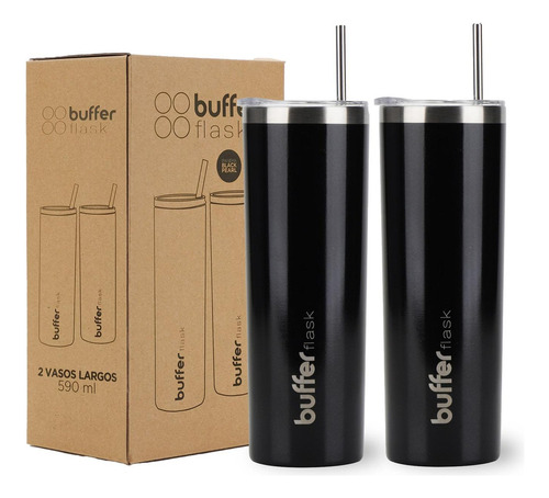 Vasos Termicos Set De 2 Buffer Acero Inoxidable Frío Y Calor Ipanema Color Negro perla