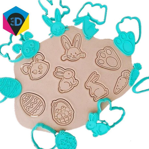 Imagem 1 de 3 de Cortador De Biscoito Pascoa Coelhos Ovos E Cenoura 8 Peças
