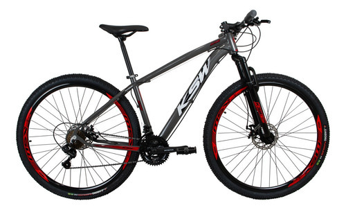 Bicicleta Aro 29 Ksw Xlt 2019 Alum Câmbios Shimano 24v Disco Cor Grafite/vermelho Tamanho Do Quadro 21