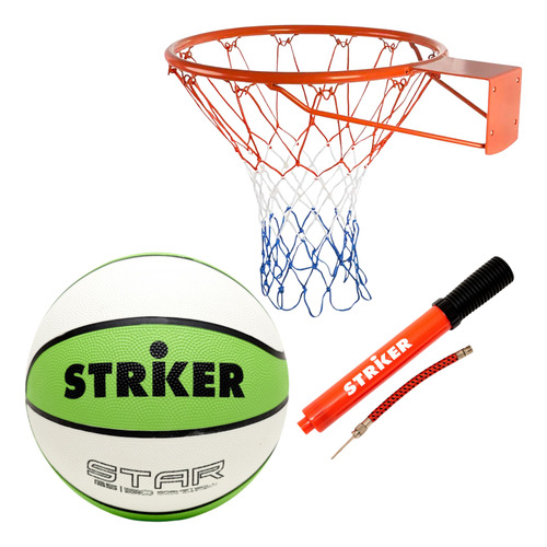 Pelota Básquet Striker N°5 Bicolor Verde + Aro N7 + Inflador