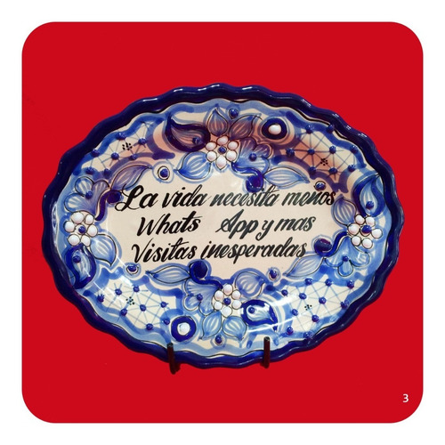 Imagen 2 de 3 de Platón Placa Talavera Poblana C/frase Decorativa Gde. 30 Plc