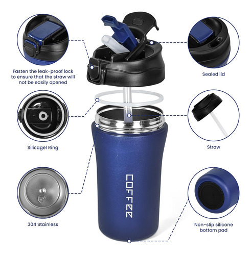 Taza De Viaje De 14 Oz De Acero Inoxidable A Prueba De Fugas
