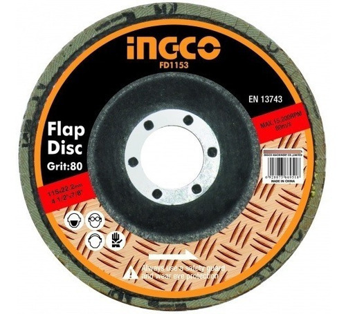 Disco Flap 115mm Grano 80 Ingco Fd1153 - Color Negro