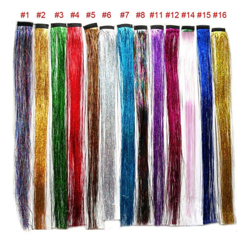 Imagen 5 de 8 de Kit De Hebras De Oropel Extensiones De Cabello Metalicas