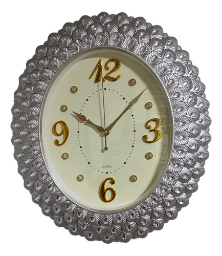 Reloj De Pared Ovalado Plateado Brillantes 47x41 Cm