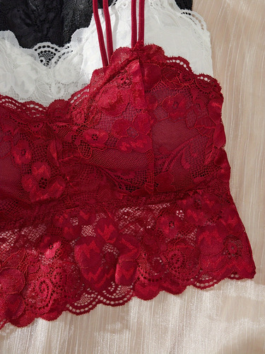 Conjunto De 3 Piezas De Sujetador De Encaje Para Mujer -