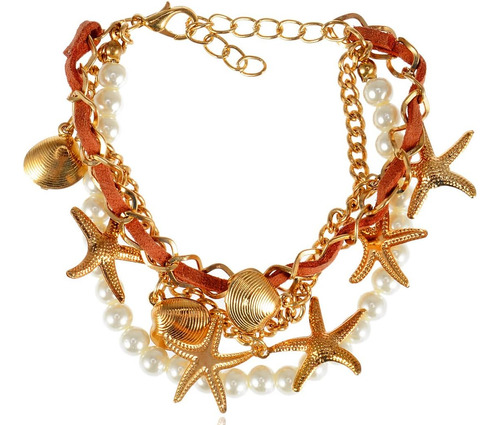 Pulsera De Moda Con Cadena Unida En Tono Metálico Dorado Con