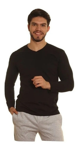 Camiseta Negra Interlock Paytity M Larga Escote Redondo 