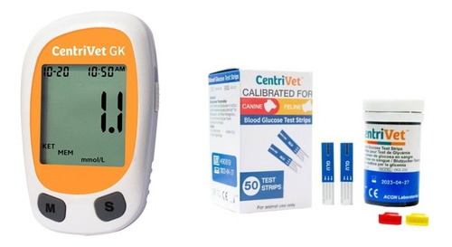 Kit Veterinario CentriVet GK  Analizador de Glucosa y 50 Tiras Para Caninos Y Felinos
