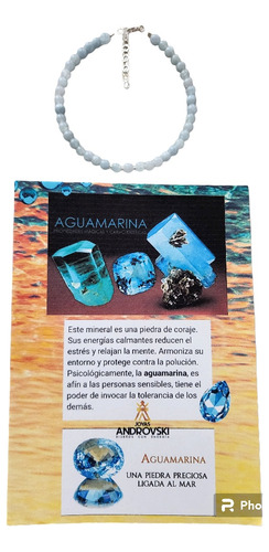 Pulsera Piedra Aguamarina 4mm Made In Brasil ,   Protección 