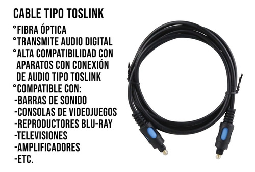 Imagen 2 de 7 de Cable Toslink Fibra Optica 1.8 Metros Audio Digital
