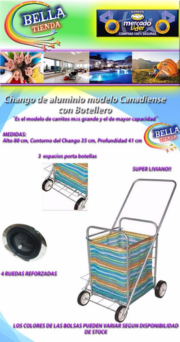 Imagen 3 de 5 de Carrito Changuito De Compras Reforzado Plegable C/ Botellero