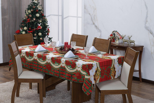 Toalha De Mesa Natal 12 Lugares 1,4 X 3,5m Retangular Oxford