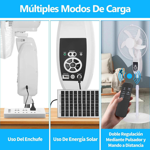 Ventilador Con Control Abanicos De Mesa Pie Piso Solar Carga