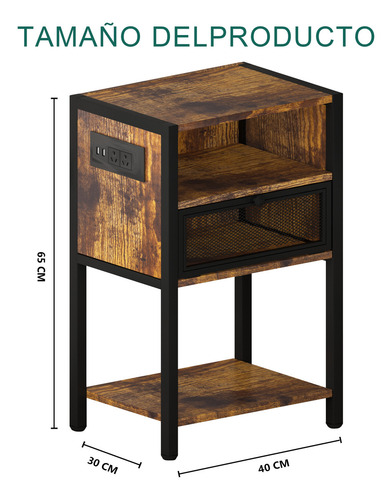 Lazydot Mesilla De Noche Con Tomas, Buros Para Recamara Con Dos Cajones, Mueble De Salón Con Dos Enchufes Y Dos Usb, Mesita De Noche Vintage, Mesa Auxiliar