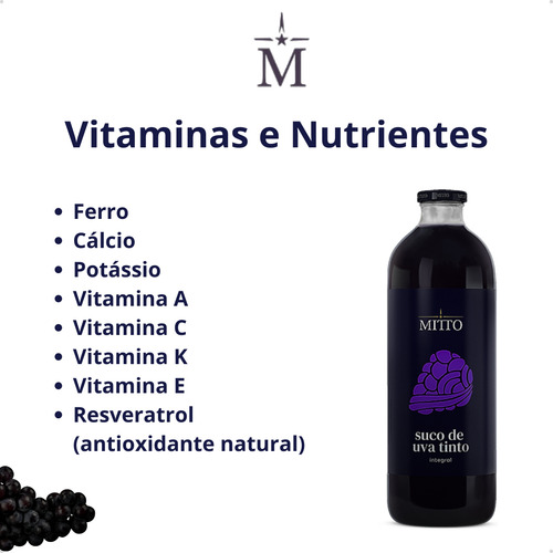 Suco De Uva Integral Natural Mitto 1 Litro 100% Extra Virgem