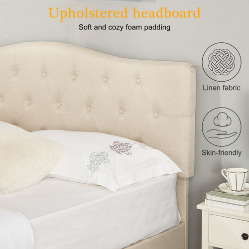 Base De Cama Queen Con Cabecera Tapizada Color Beige