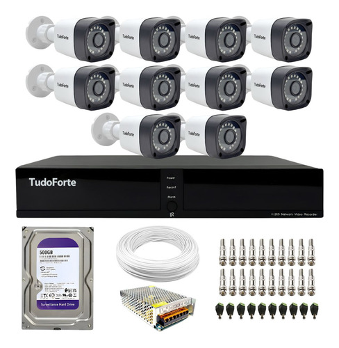 Kit 10 Câmeras Tudo Forte Full Hd Dvr 16 Canais com Hd 500gb