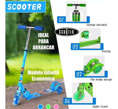 Imagen 5 de 8 de Monopatin Infantil 3 Ruedas Con Luces Marca Scooter Plegable