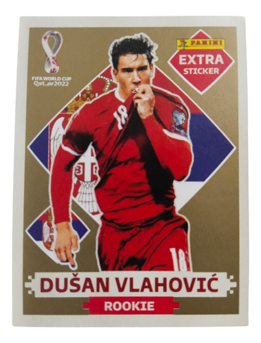 Lámina Dusan Vlahovic Oro Gold Extra Panini Qatar 2022