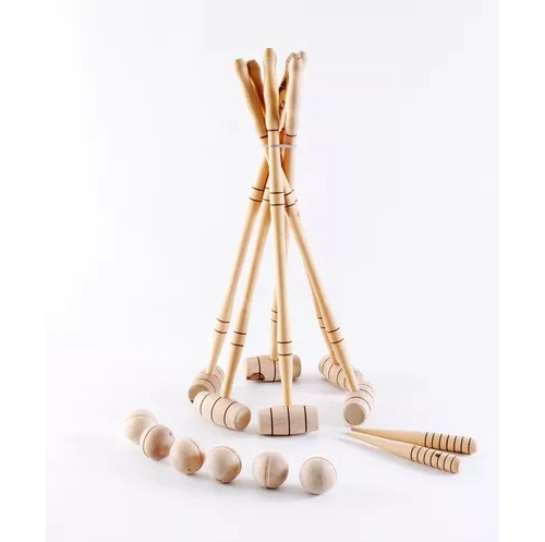 Juego Croquet Madera Natural 4 Palos + 4 Bochas + 6 Arcos