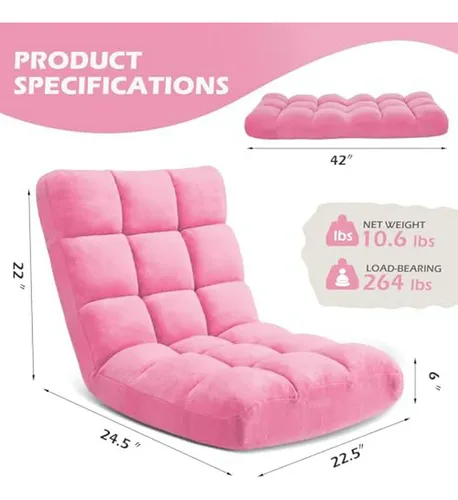 Sillón Plegable Ajustable Gamer 14 Posiciones Rosa Cómodo