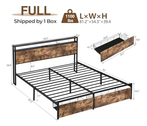 Base De Cama Led Tamaño Matrimonial Con 2 Cajones De Almacen
