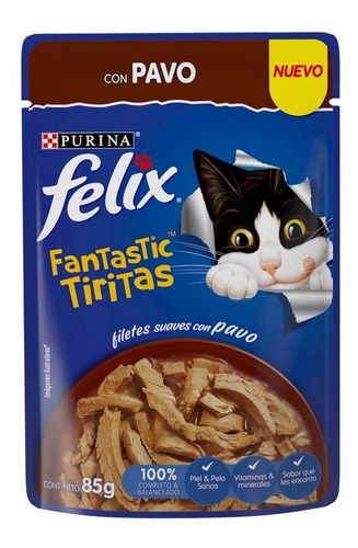 Alimento Para Gato Felix Tiritas De Pavo 85 Gr