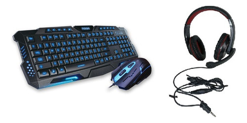 Kit Teclado Mouse Auricular Noga Gamer Retro Iluminado Usb