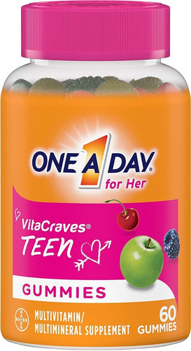 One A Day For Her Vitacraves Teen Vitaminas Adolescentes 60 Sabor Frutas
