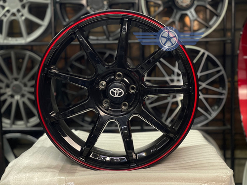 4 Rines 18 Deportivos 5-100 Toyota Corolla Jetta Ibiza Neon Gloss Black Red Line