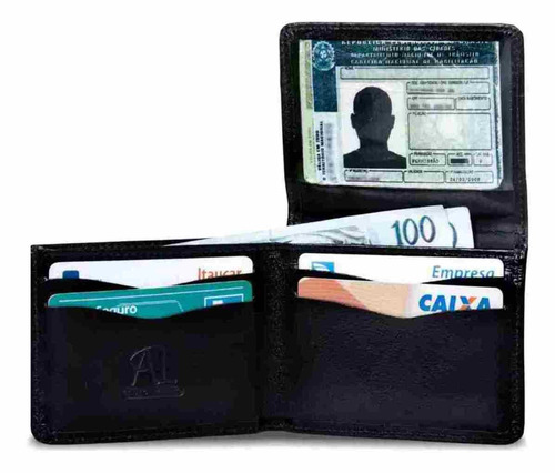 Imagem 1 de 4 de Mini Carteira Slim Artlux Couro Notas Cnh E Cartão 112 Preta