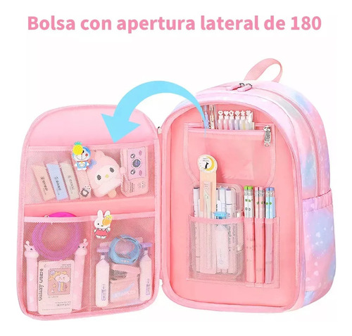 Mochila Escolar Para Nina Primaria Arcoiris Kawaii Kits Rosa