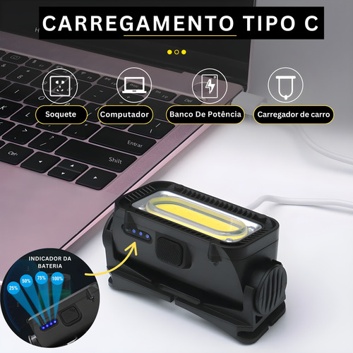 Lanterna Testeira 800 Lúmens 5 Modo Luz Led Recarregável Usb