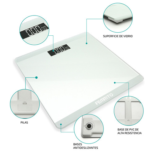 Imagen 7 de 9 de Balanza digital Femmto B01 blanca, hasta 180 kg