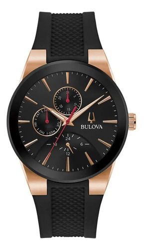 Reloj Bulova Modern Futuro 97c112 Hombre Color de la correa Negro Color del bisel Dorado Color del fondo Negro