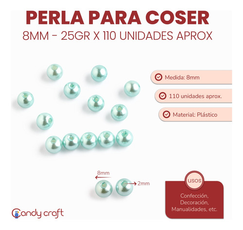 Perlas Para Coser 8mm X110u 25g Plásticas Cuentas Mostacilla