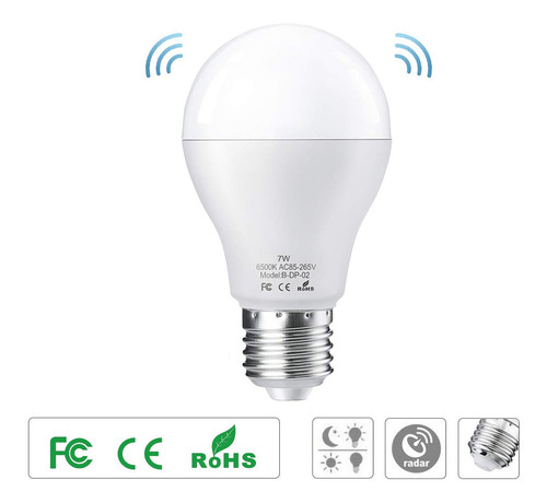 Imagen 6 de 7 de Foco De Luz Led Base E27 C/sensor De Movimiento 2 Uds.