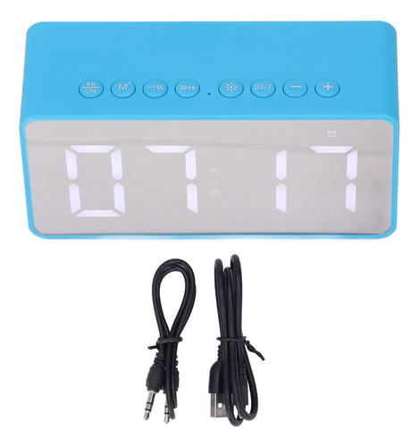 Reloj Despertador Con Altavoz Bluetooth, Espejo Hd Azul, 2 E