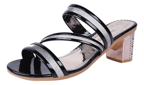 Sandals Women Giltter Shoe Diamante Rhineston Strap Middle