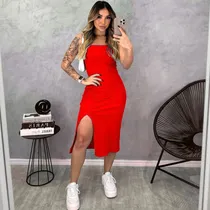 Comprar Vestido Tomara Que Caia Canelado Midi Fenda Blogueira