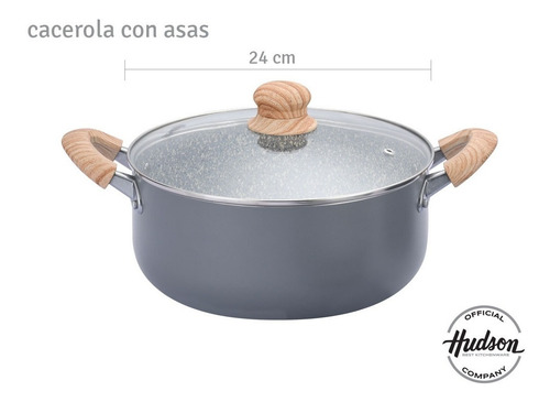 Imagen 2 de 10 de Batería De Cocina Hudson Con Antiadherente Granito 5 Piezas