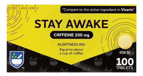 Rite Aid Stay Awake Tablets Cafeína, 200 Mg - 100 Tabletas.