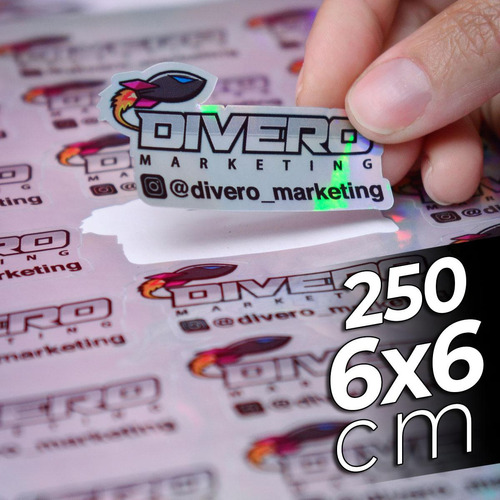 250 Stickers 6 X 6 Cm Vinil Holográfico Tornasol Full Color