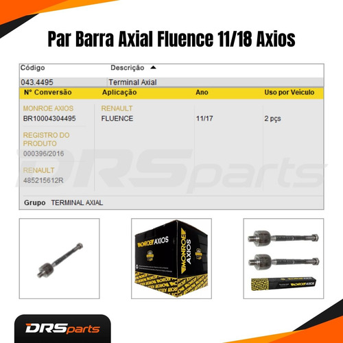 2 Barra Axial Renault Fluence 2016 2017 2018 2019 Axios